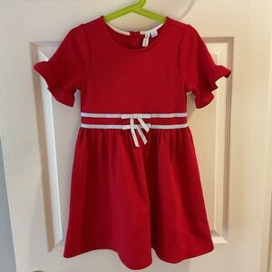 Janie and Jack ruffle cuff ponte dress cherry red size 6 nwot button back bows